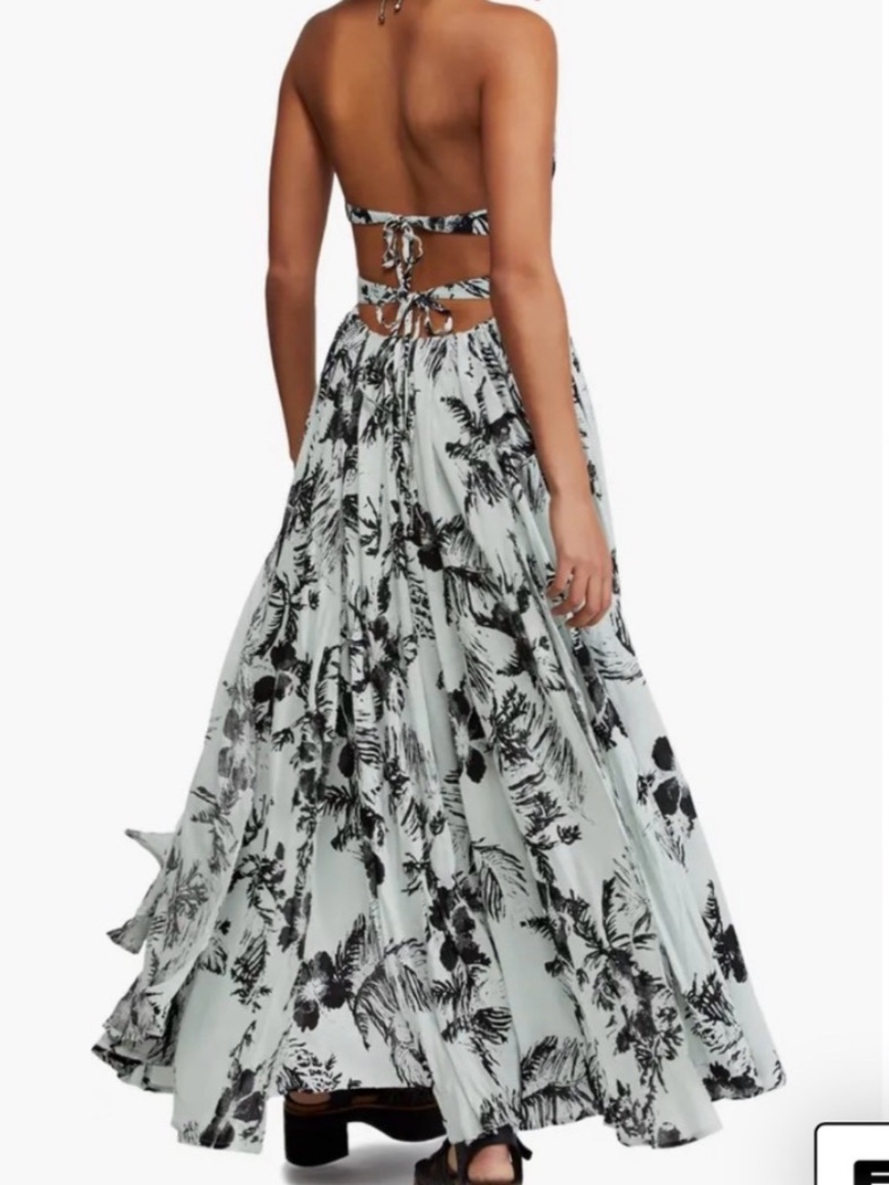 Free People Endless Summer “Lille” Maxi Halter Dress Celadon Blue floral Size L